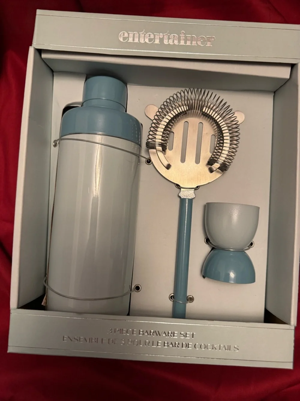 Entertainer 3-Piece Cocktail Barware Set Pale Blue NIB